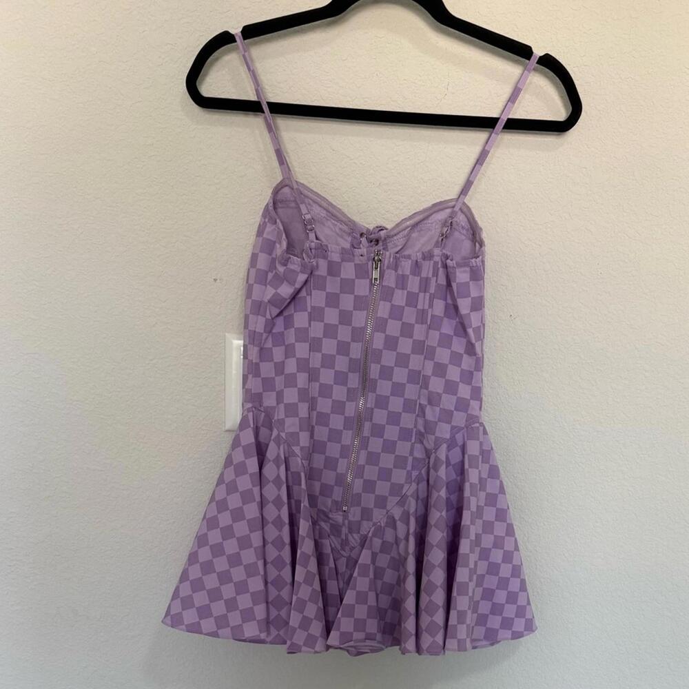 Dolls Kill First Move Checkered Lace-Up Mini Dress Lavender Purple Size Small S - Picture 4 of 10